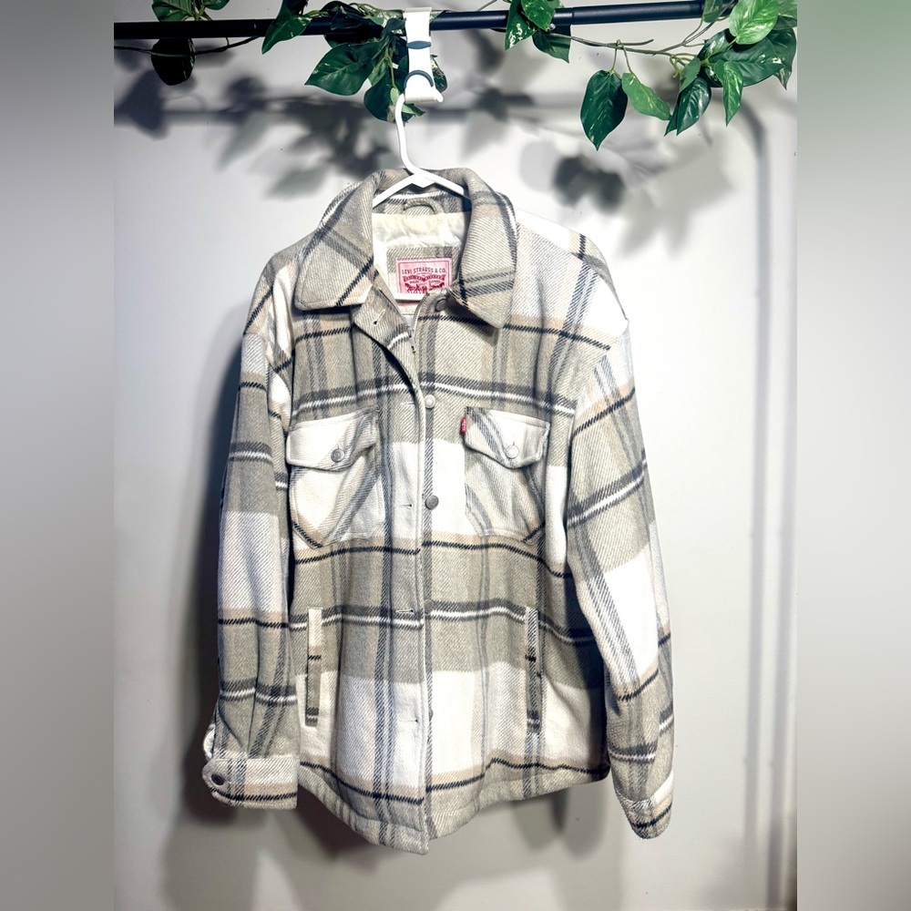 Levi's Women's Utility Plaid Jacket - Gray and Cream